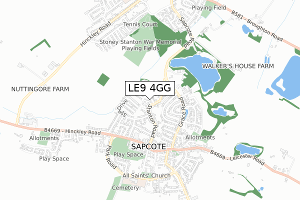 LE9 4GG map - small scale - OS Open Zoomstack (Ordnance Survey)