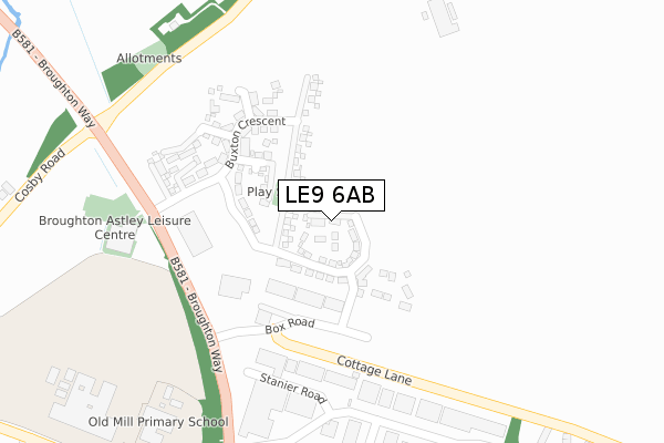 LE9 6AB map - large scale - OS Open Zoomstack (Ordnance Survey)