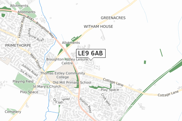 LE9 6AB map - small scale - OS Open Zoomstack (Ordnance Survey)