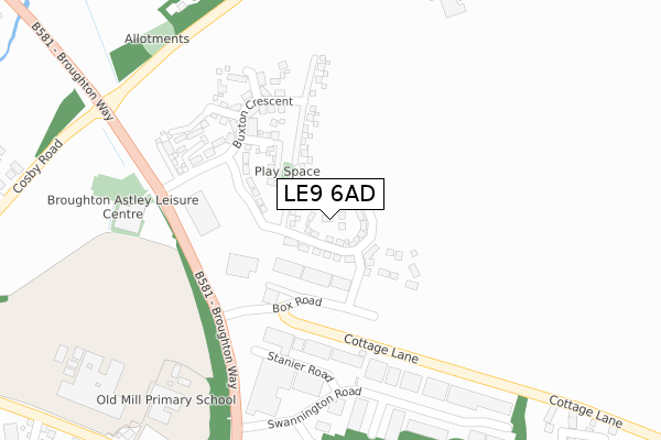 LE9 6AD map - large scale - OS Open Zoomstack (Ordnance Survey)