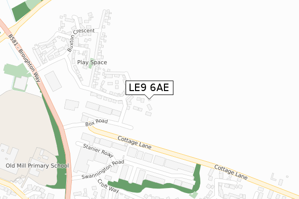 LE9 6AE map - large scale - OS Open Zoomstack (Ordnance Survey)