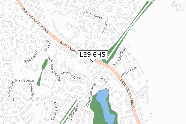 LE9 6HS map - large scale - OS Open Zoomstack (Ordnance Survey)