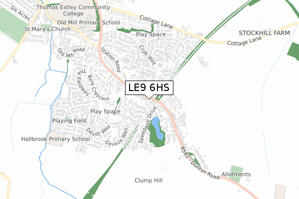 LE9 6HS map - small scale - OS Open Zoomstack (Ordnance Survey)