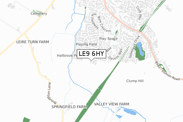 LE9 6HY map - small scale - OS Open Zoomstack (Ordnance Survey)