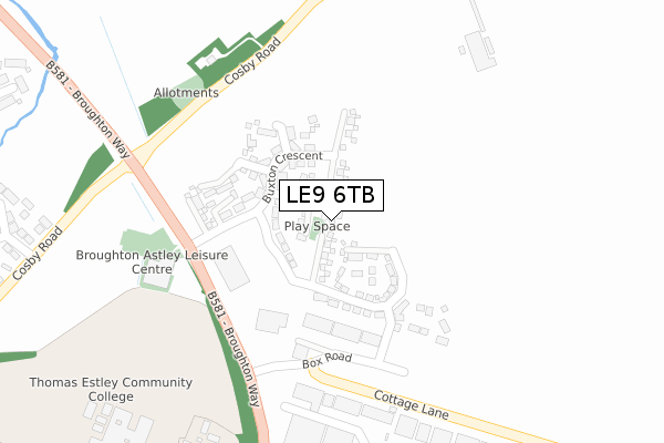 LE9 6TB map - large scale - OS Open Zoomstack (Ordnance Survey)