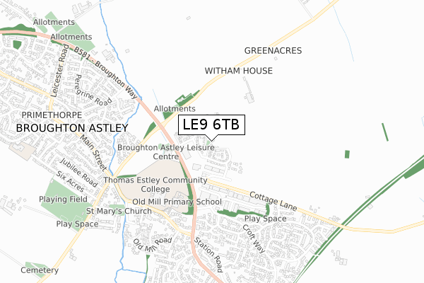 LE9 6TB map - small scale - OS Open Zoomstack (Ordnance Survey)