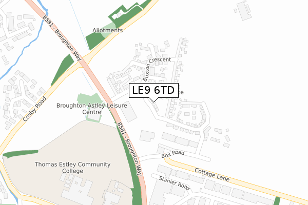 LE9 6TD map - large scale - OS Open Zoomstack (Ordnance Survey)