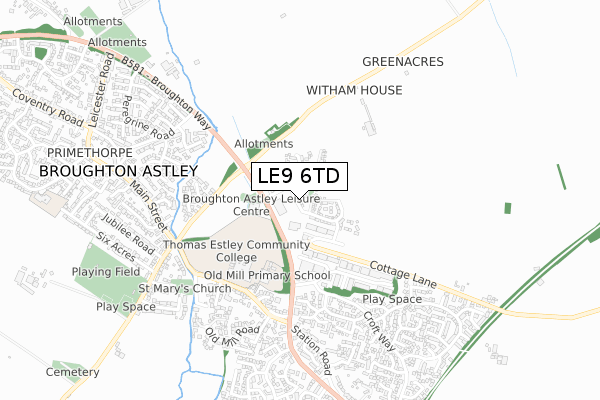 LE9 6TD map - small scale - OS Open Zoomstack (Ordnance Survey)