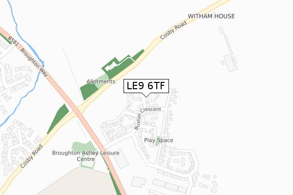 LE9 6TF map - large scale - OS Open Zoomstack (Ordnance Survey)