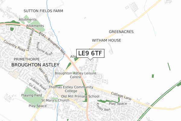 LE9 6TF map - small scale - OS Open Zoomstack (Ordnance Survey)