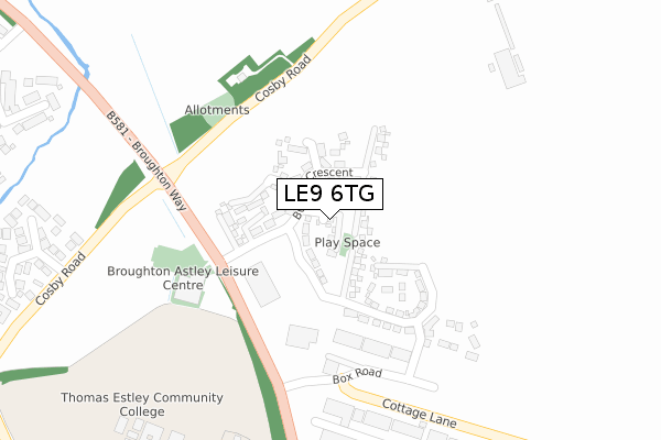 LE9 6TG map - large scale - OS Open Zoomstack (Ordnance Survey)