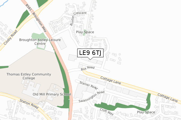 LE9 6TJ map - large scale - OS Open Zoomstack (Ordnance Survey)