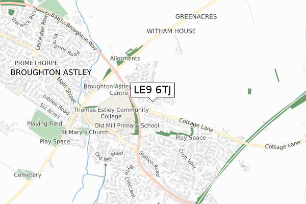 LE9 6TJ map - small scale - OS Open Zoomstack (Ordnance Survey)