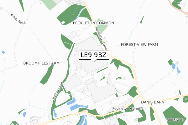 LE9 9BZ map - small scale - OS Open Zoomstack (Ordnance Survey)