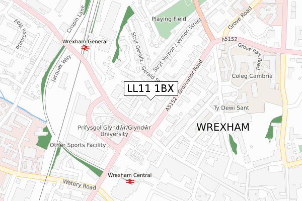 LL11 1BX map - large scale - OS Open Zoomstack (Ordnance Survey)