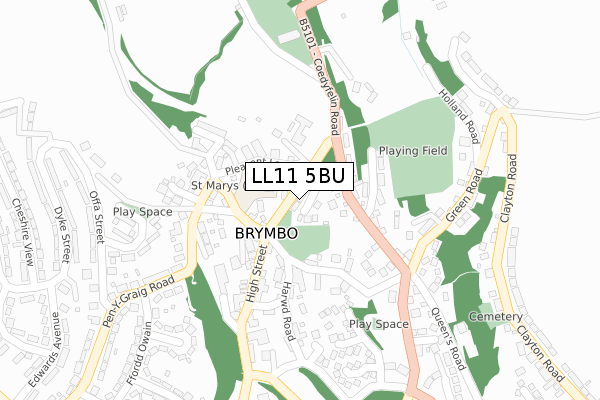 LL11 5BU map - large scale - OS Open Zoomstack (Ordnance Survey)