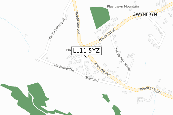 LL11 5YZ map - large scale - OS Open Zoomstack (Ordnance Survey)