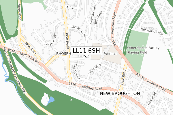 LL11 6SH map - large scale - OS Open Zoomstack (Ordnance Survey)