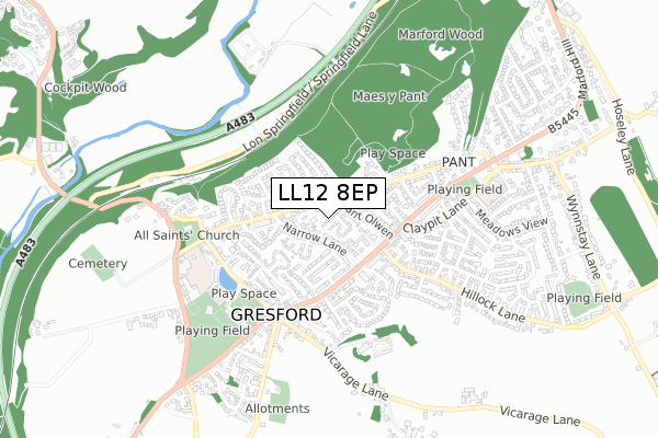 LL12 8EP map - small scale - OS Open Zoomstack (Ordnance Survey)