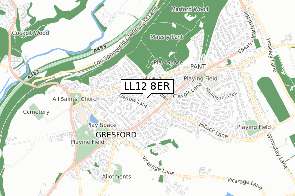 LL12 8ER map - small scale - OS Open Zoomstack (Ordnance Survey)