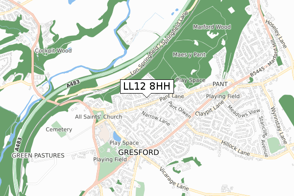 LL12 8HH map - small scale - OS Open Zoomstack (Ordnance Survey)