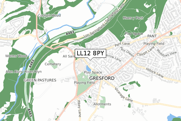 LL12 8PY map - small scale - OS Open Zoomstack (Ordnance Survey)