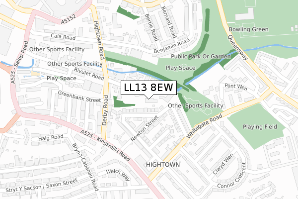 LL13 8EW map - large scale - OS Open Zoomstack (Ordnance Survey)