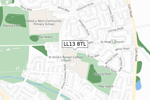 LL13 8TL map - large scale - OS Open Zoomstack (Ordnance Survey)