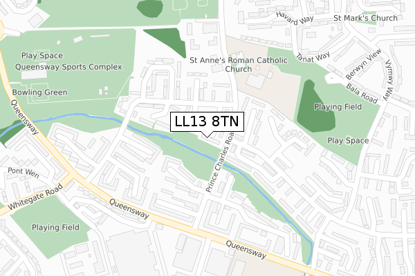 LL13 8TN map - large scale - OS Open Zoomstack (Ordnance Survey)