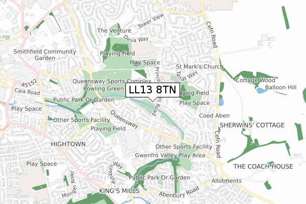 LL13 8TN map - small scale - OS Open Zoomstack (Ordnance Survey)