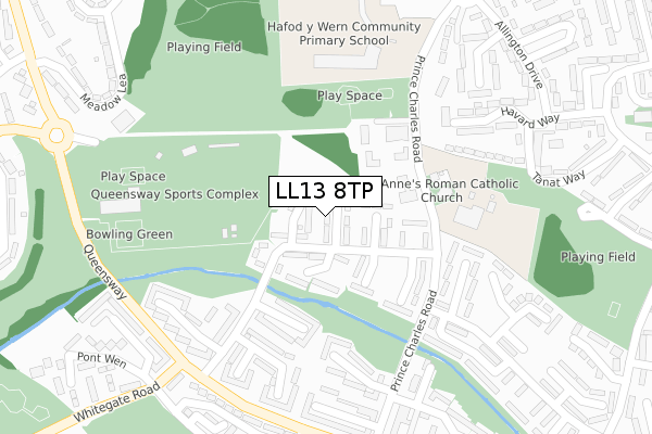 LL13 8TP map - large scale - OS Open Zoomstack (Ordnance Survey)