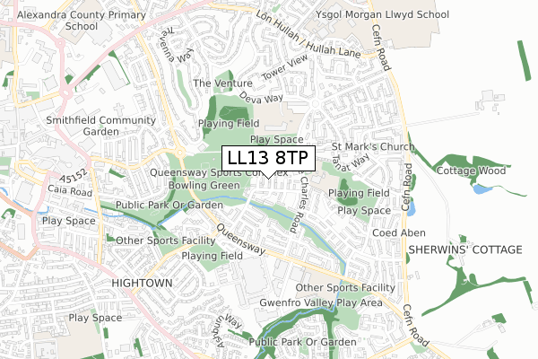 LL13 8TP map - small scale - OS Open Zoomstack (Ordnance Survey)