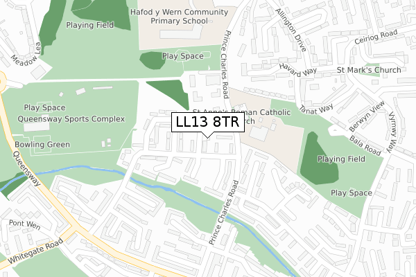 LL13 8TR map - large scale - OS Open Zoomstack (Ordnance Survey)