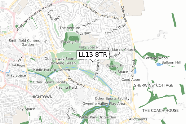 LL13 8TR map - small scale - OS Open Zoomstack (Ordnance Survey)