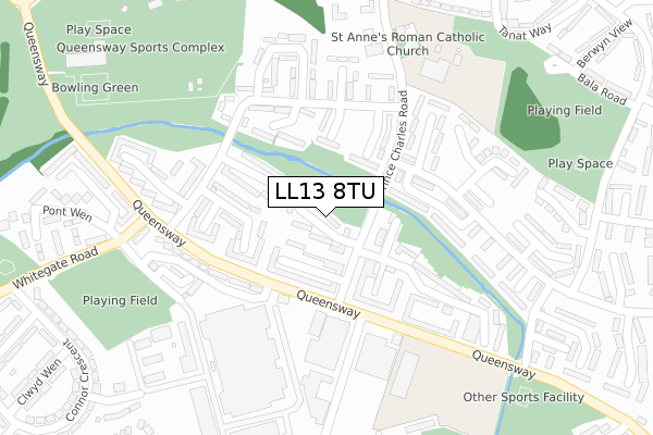 LL13 8TU map - large scale - OS Open Zoomstack (Ordnance Survey)