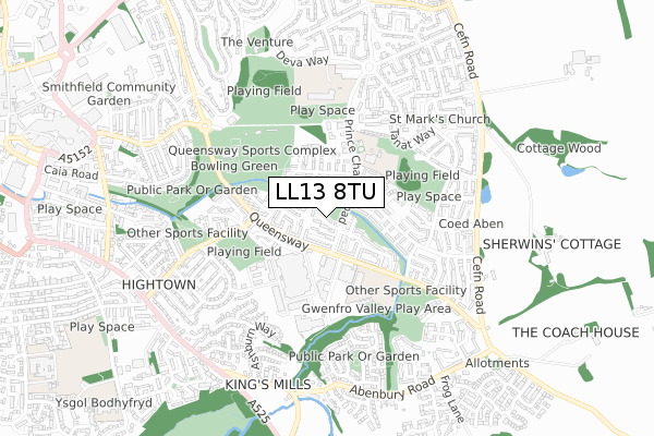 LL13 8TU map - small scale - OS Open Zoomstack (Ordnance Survey)