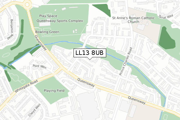 LL13 8UB map - large scale - OS Open Zoomstack (Ordnance Survey)