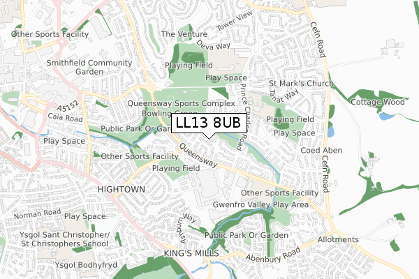 LL13 8UB map - small scale - OS Open Zoomstack (Ordnance Survey)