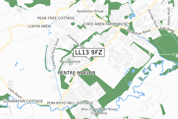 LL13 9FZ map - small scale - OS Open Zoomstack (Ordnance Survey)