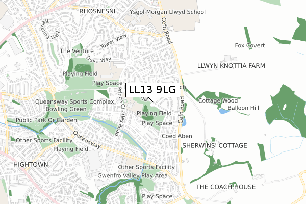 LL13 9LG map - small scale - OS Open Zoomstack (Ordnance Survey)