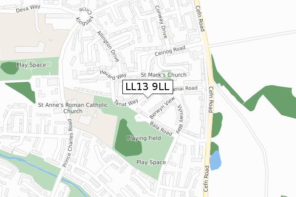 LL13 9LL map - large scale - OS Open Zoomstack (Ordnance Survey)