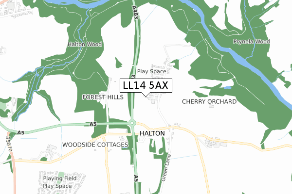 LL14 5AX map - small scale - OS Open Zoomstack (Ordnance Survey)