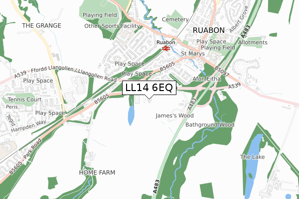 LL14 6EQ map - small scale - OS Open Zoomstack (Ordnance Survey)