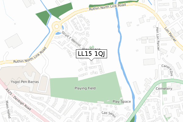 LL15 1QJ map - large scale - OS Open Zoomstack (Ordnance Survey)