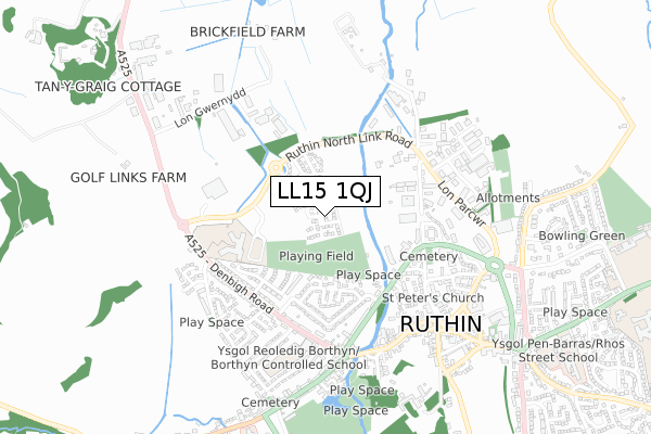 LL15 1QJ map - small scale - OS Open Zoomstack (Ordnance Survey)