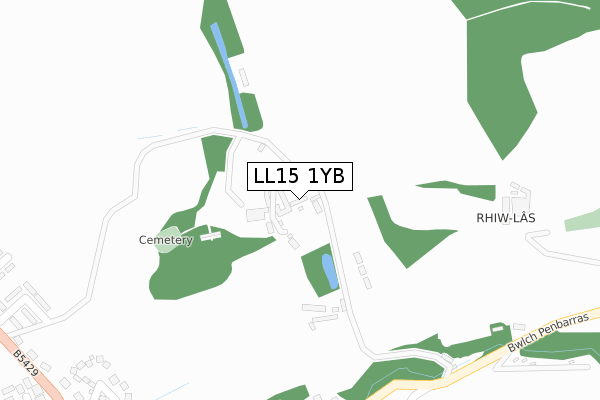 LL15 1YB map - large scale - OS Open Zoomstack (Ordnance Survey)