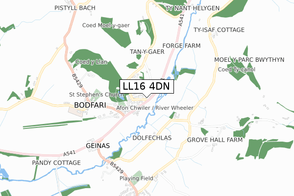 LL16 4DN map - small scale - OS Open Zoomstack (Ordnance Survey)