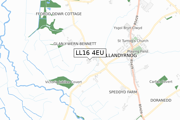 LL16 4EU map - small scale - OS Open Zoomstack (Ordnance Survey)