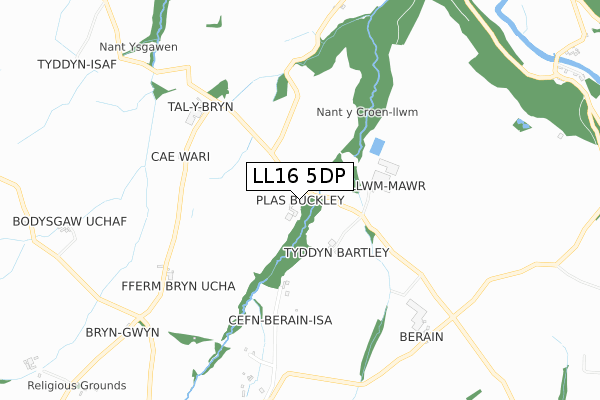 LL16 5DP map - small scale - OS Open Zoomstack (Ordnance Survey)