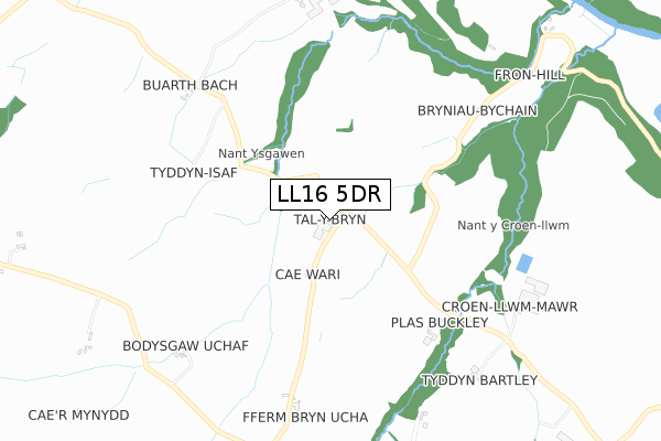 LL16 5DR map - small scale - OS Open Zoomstack (Ordnance Survey)